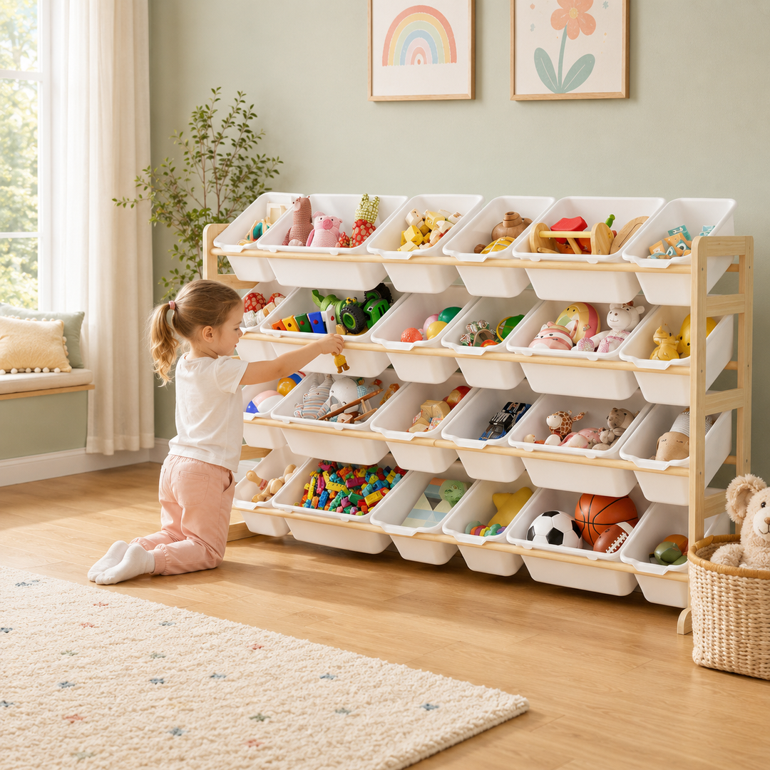 24-Bin Toy Storage Organizer with Bookshelf