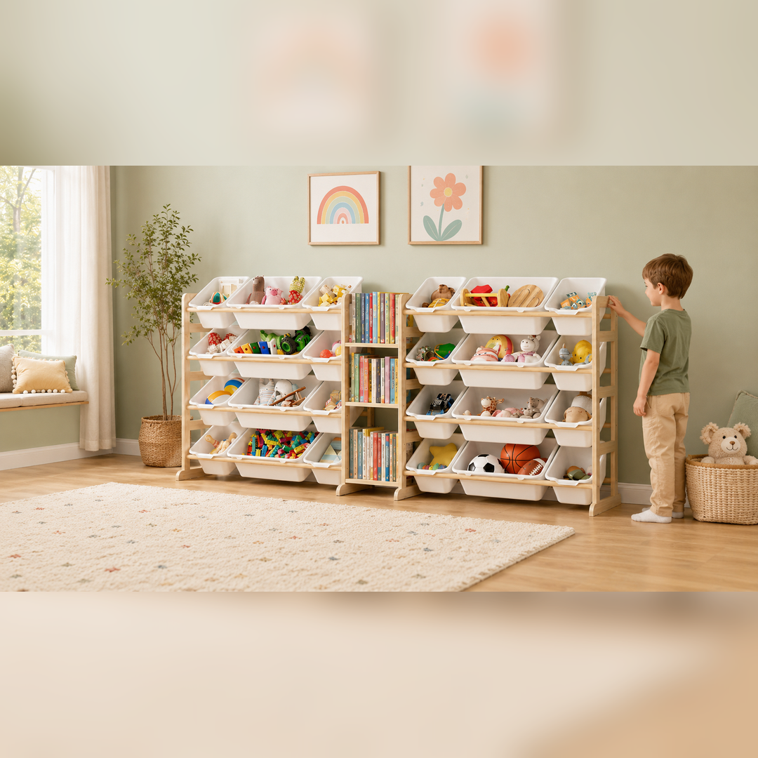 24-Bin Toy Storage Organizer with Bookshelf