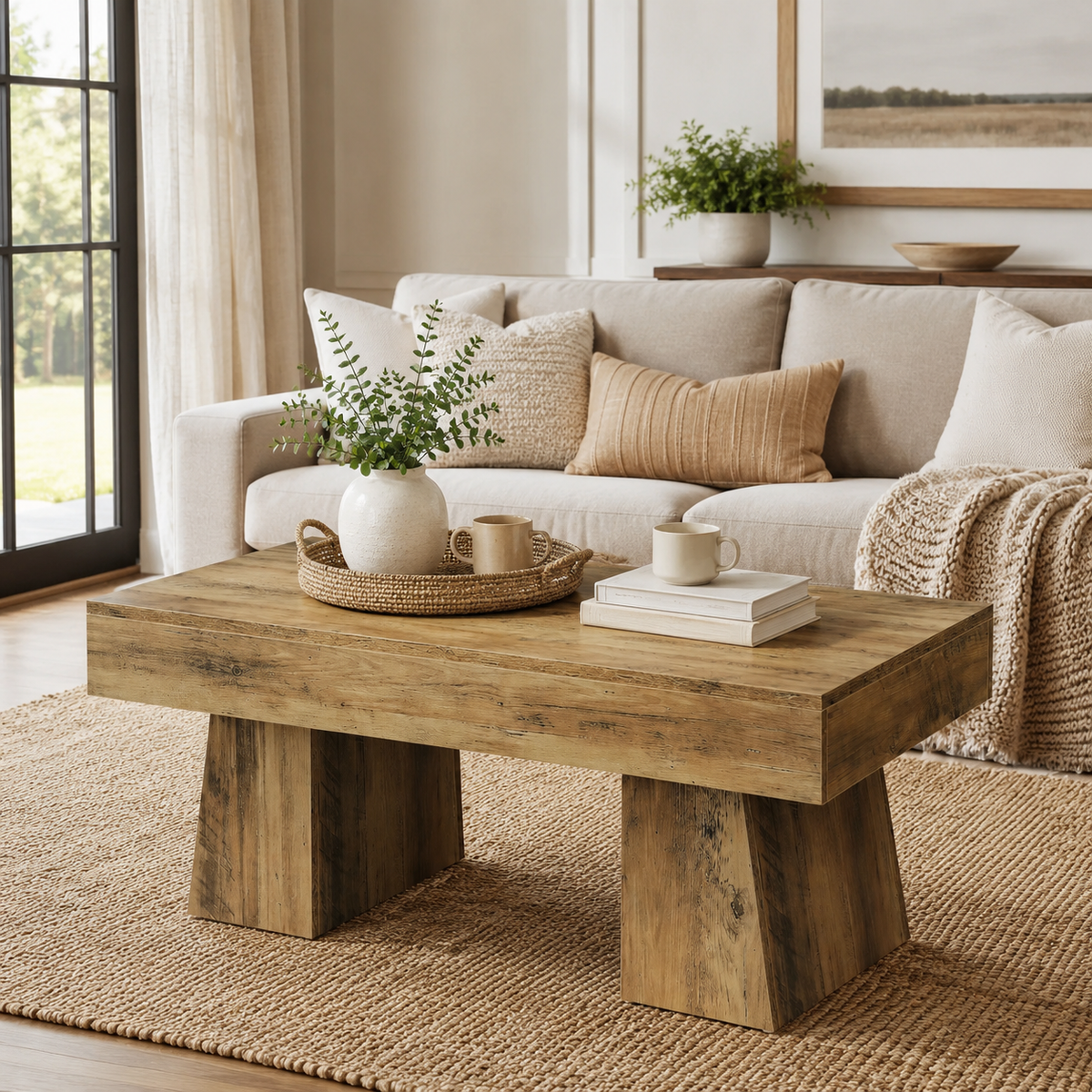 Chunky Double-Pedestal Coffee Table