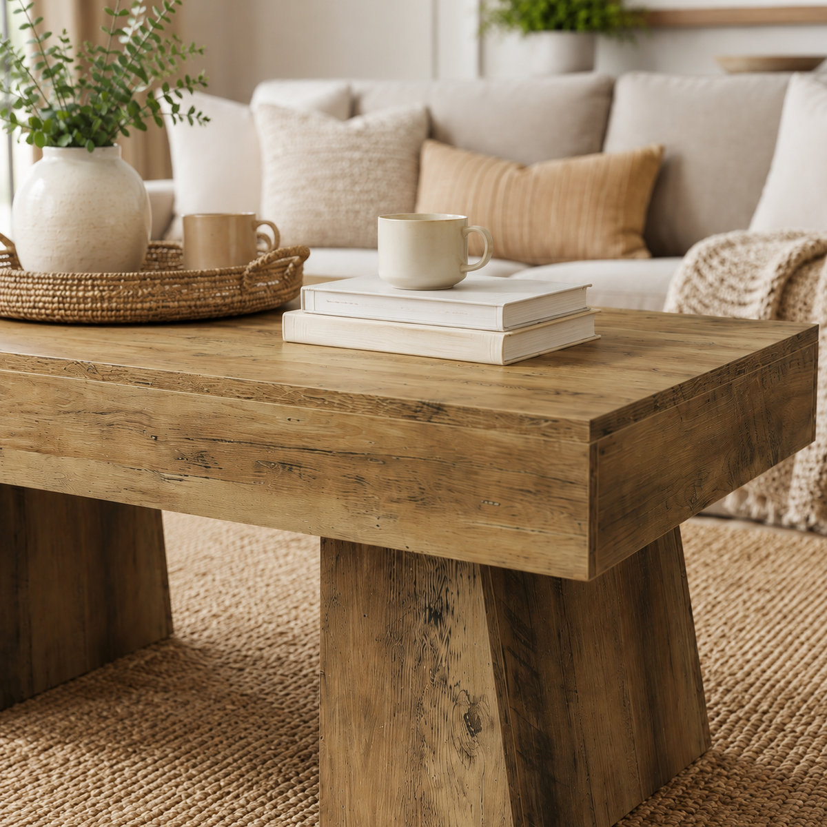 Chunky Double-Pedestal Coffee Table