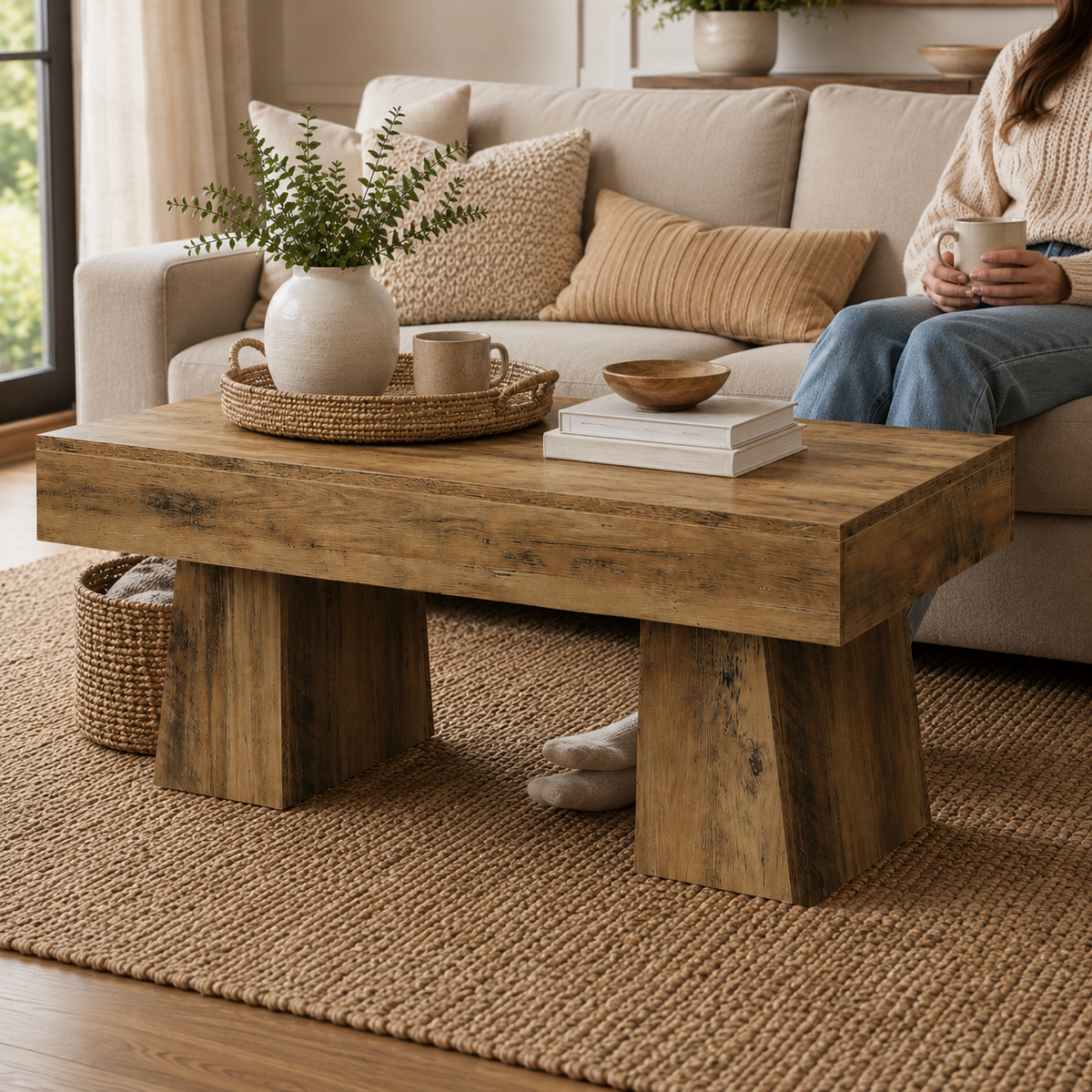 Chunky Double-Pedestal Coffee Table