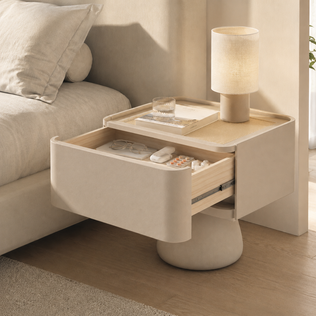 Upholstered Pedestal Nightstand