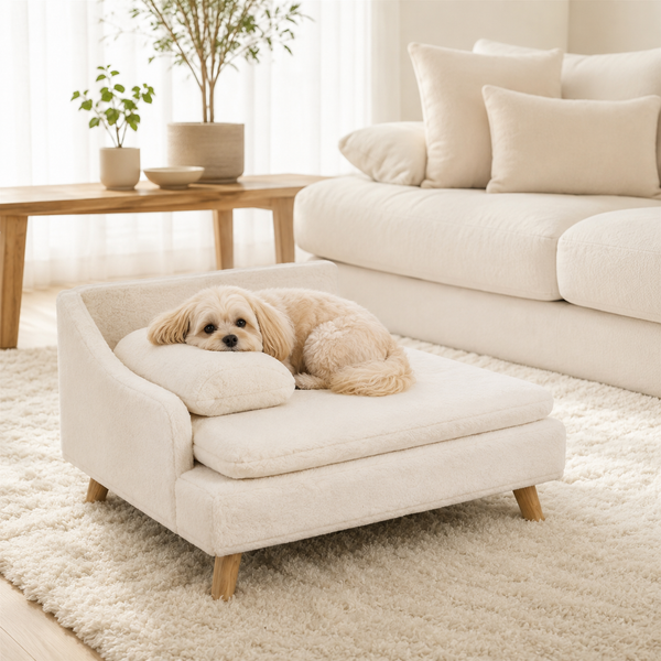 Plush Pet Chaise Lounge with Wood Legs