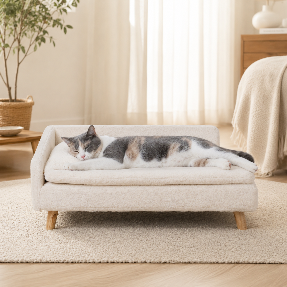 Plush Pet Chaise Lounge with Wood Legs