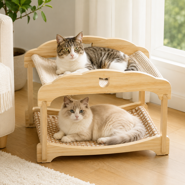 2-Tier Wooden Cat Hammock Bunk Bed