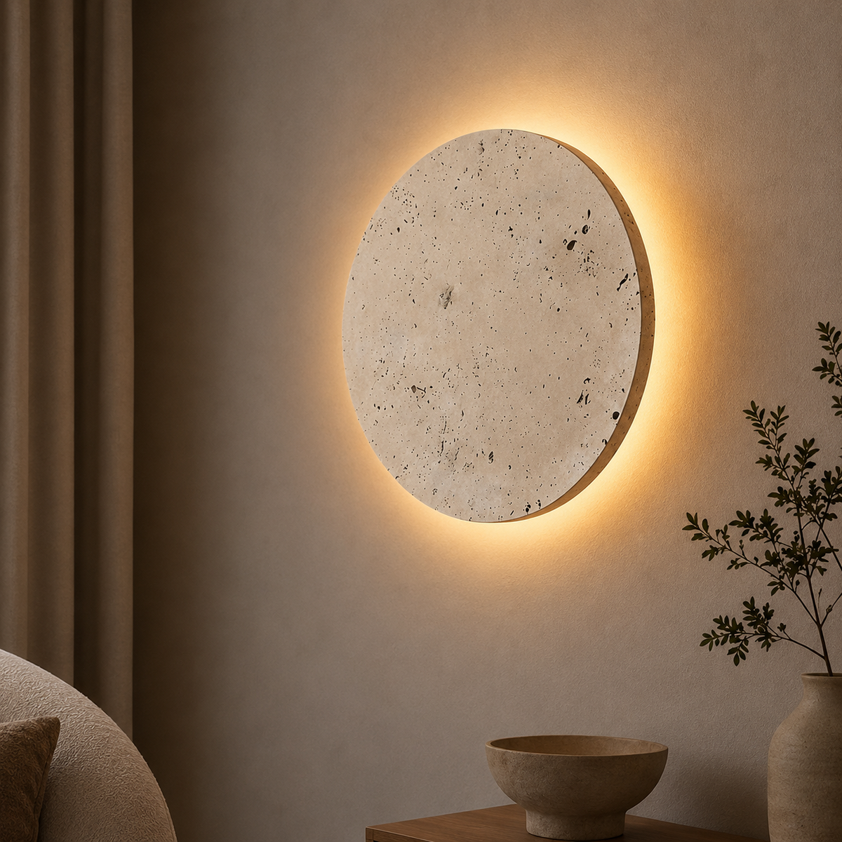 Backlit Travertine Disc Wall Sconce