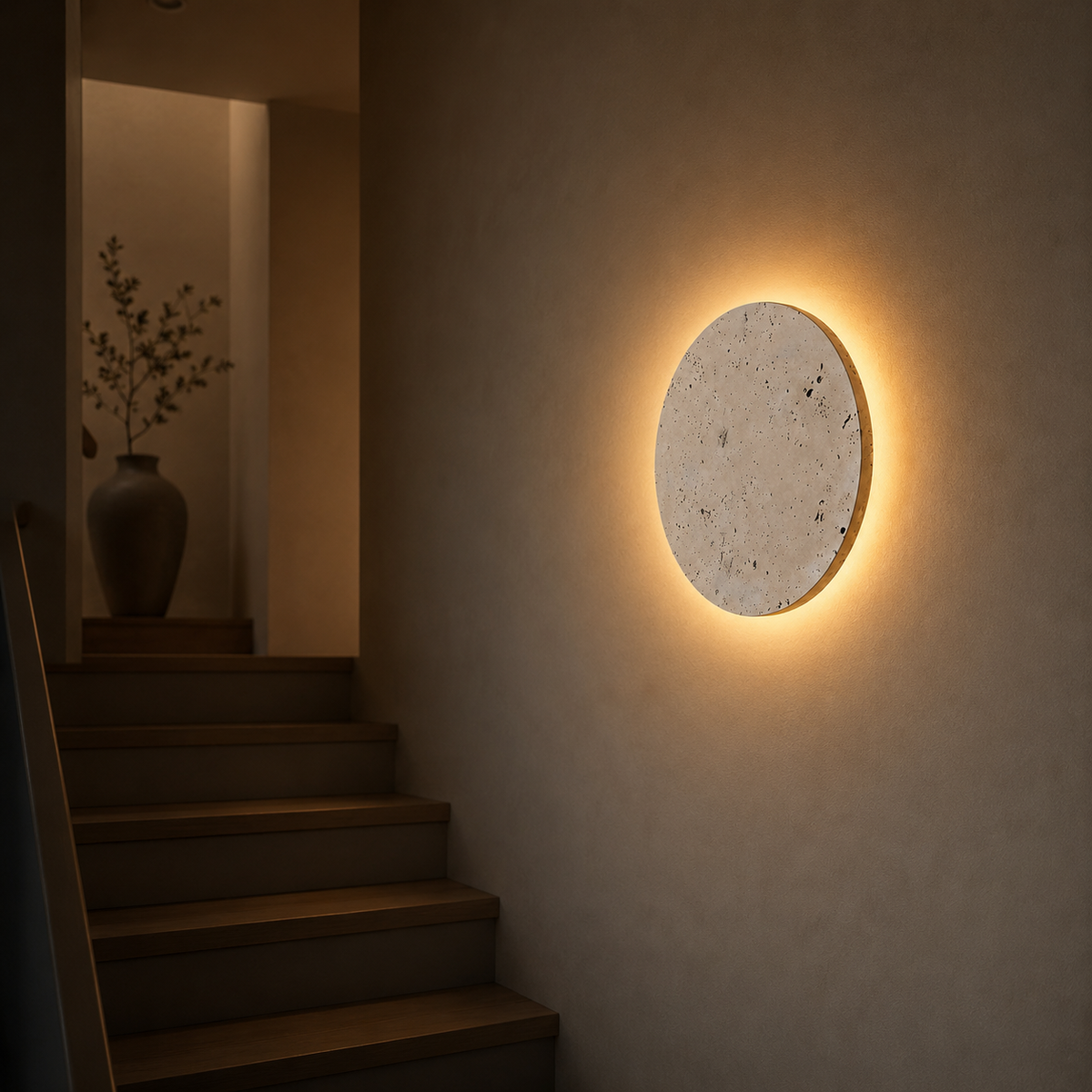 Backlit Travertine Disc Wall Sconce