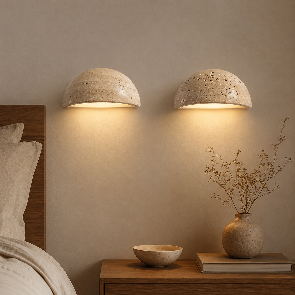 Half-Moon Travertine Wall Sconce