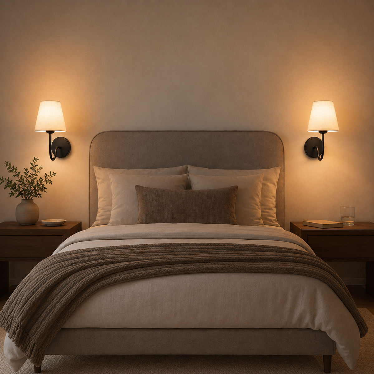 Curved Arm Fabric Shade Wall Sconce