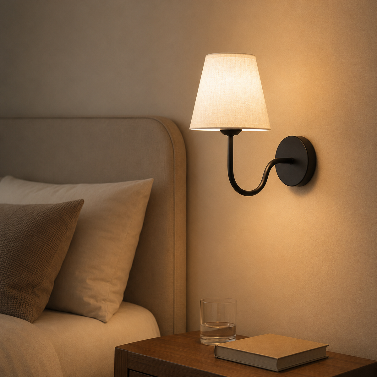 Curved Arm Fabric Shade Wall Sconce