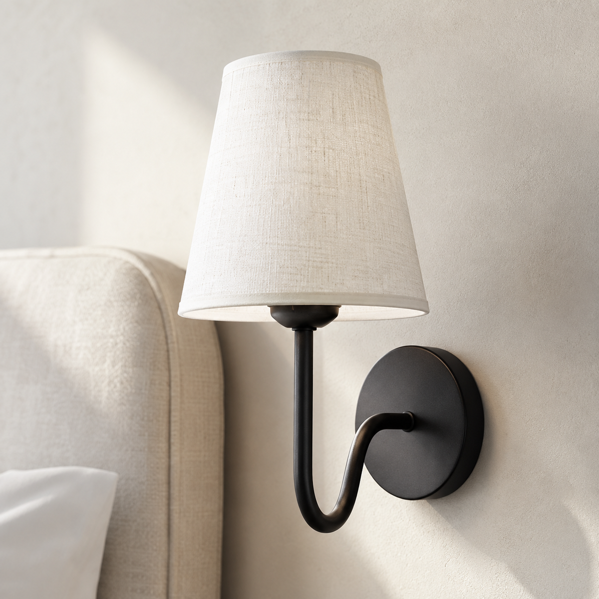 Curved Arm Fabric Shade Wall Sconce