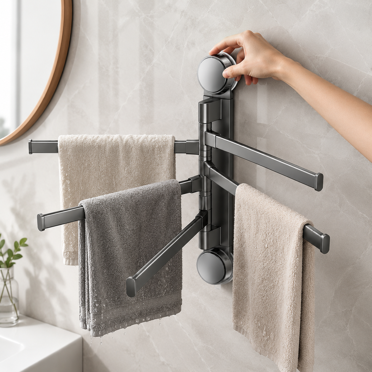 Rotating Suction-Cup Towel Rack