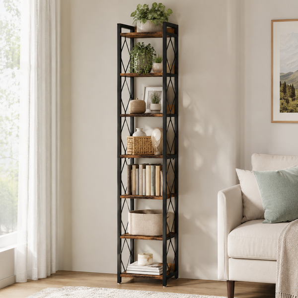 7-Tier Tall Narrow Bookshelf