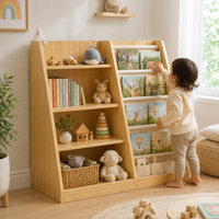Kids Pine Bookshelf with Sling Book Rack