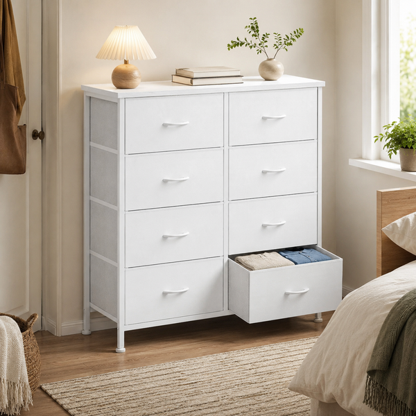 8-Drawer Fabric Dresser with Wood Top