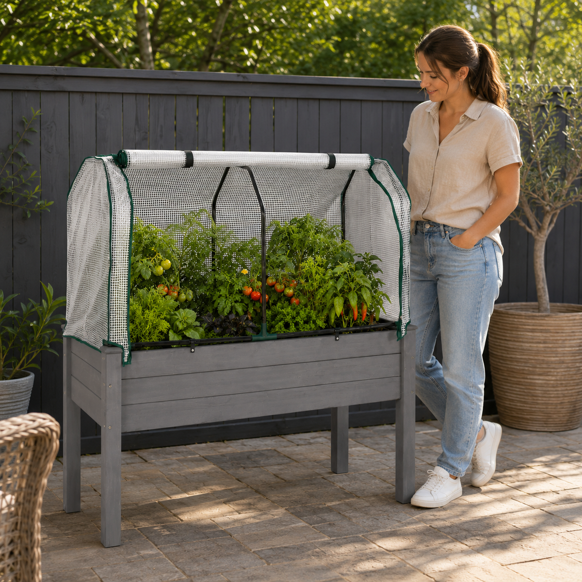 Elevated Garden Bed with Greenhouse Cover