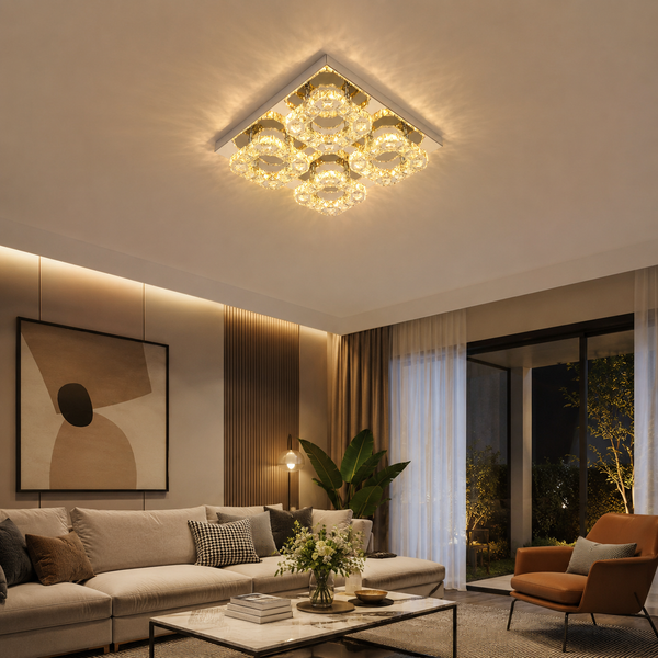 Crystal Flush Mount LED Ceiling Light with Remote