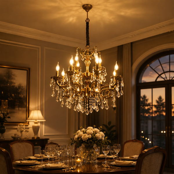 Antique Bronze Candle Crystal Chandelier