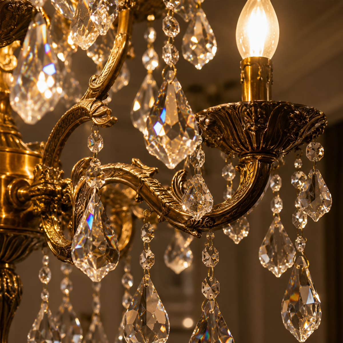 Antique Bronze Candle Crystal Chandelier