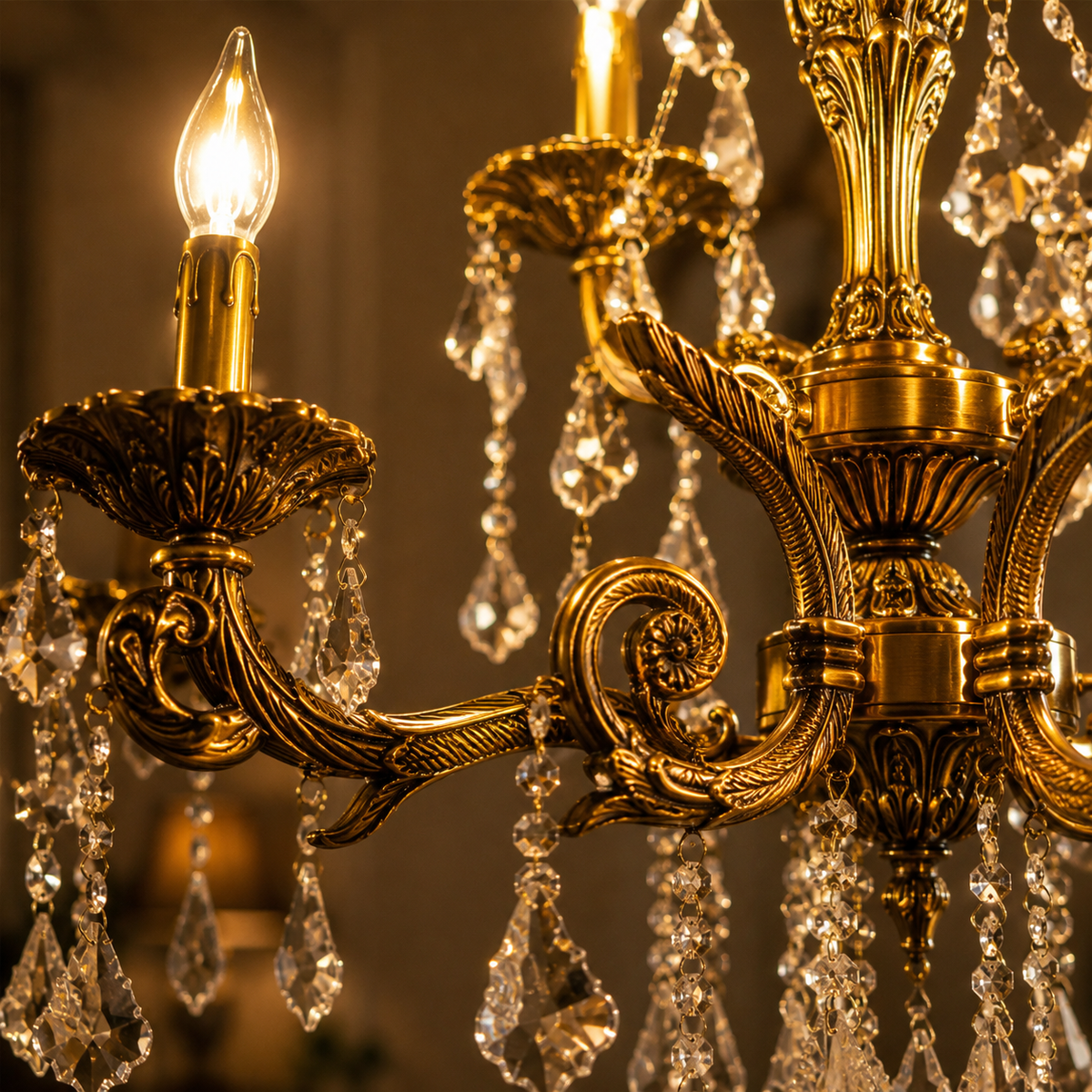 Antique Bronze Candle Crystal Chandelier