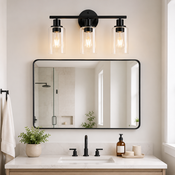 Black 3-Light Glass Vanity Light