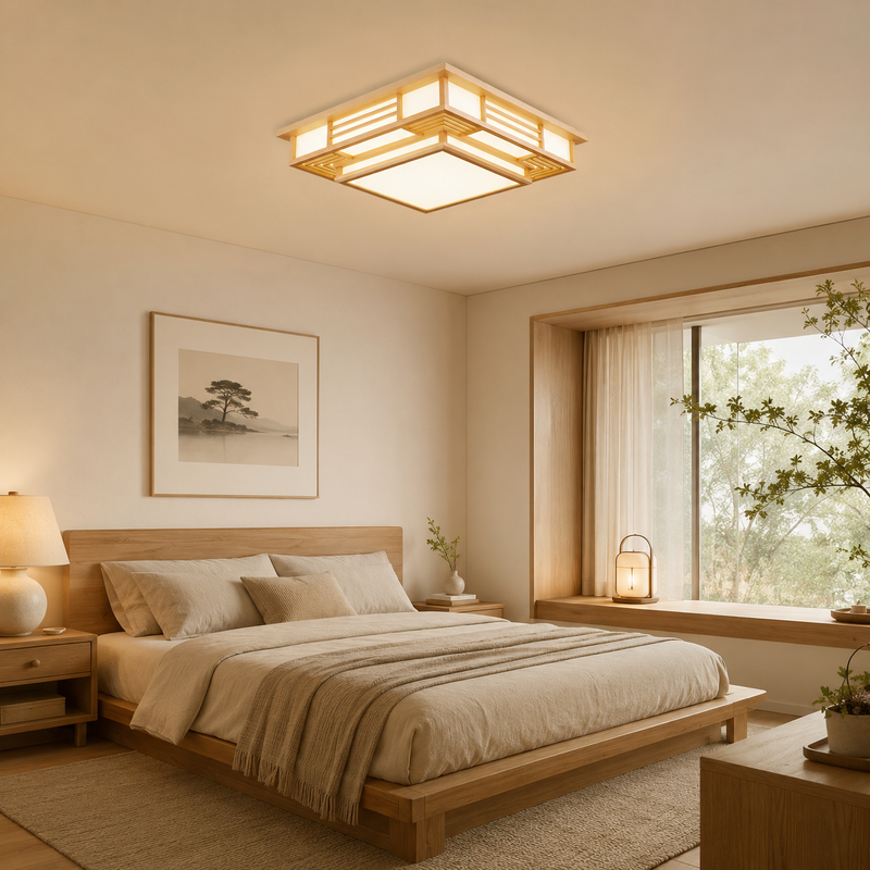 Japandi Solid Wood Flush Mount Ceiling Light