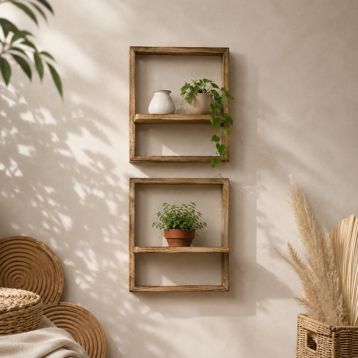 Square Wood Box Wall Shelves (Set of 2) — product photo 2