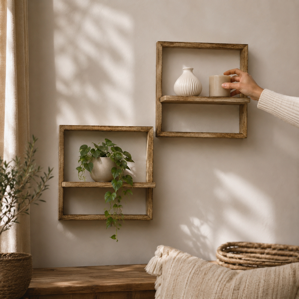 Square Wood Box Wall Shelves (Set of 2) — product photo 6