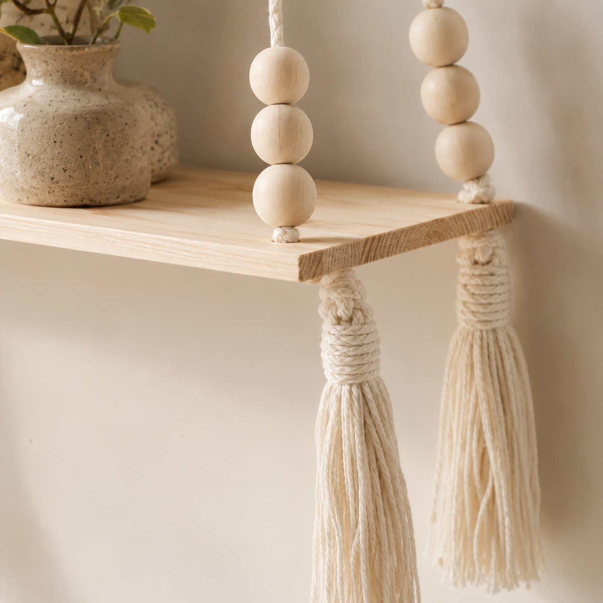 Macrame Rope Hanging Wood Shelf — product photo 2