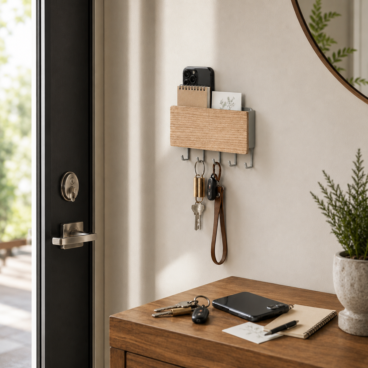 Wood-Front Key Rack with Mail Pocket — product photo 4