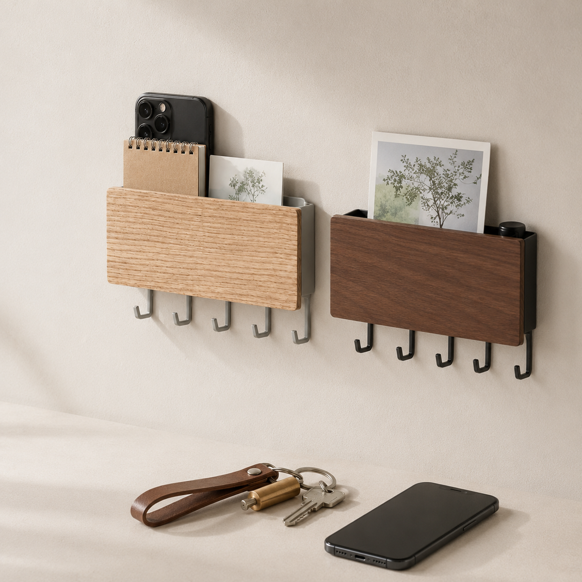 Wood-Front Key Rack with Mail Pocket — product photo 6