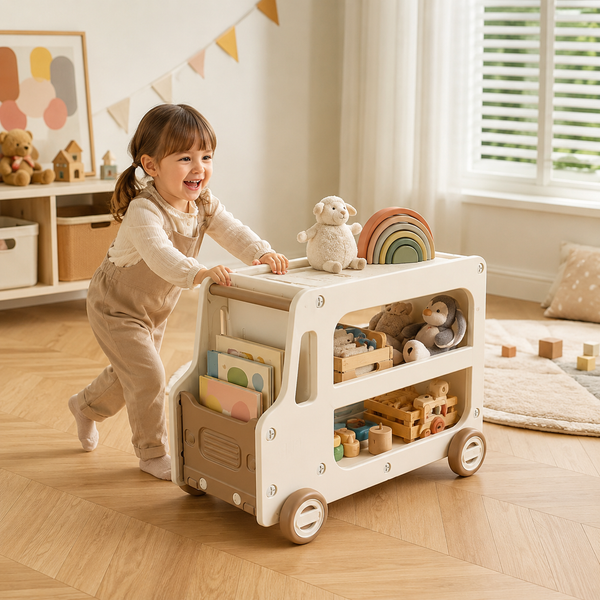 Bus-Shaped Kids Book & Toy Cart