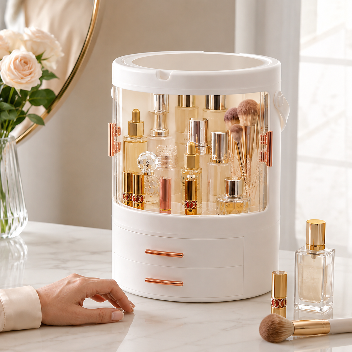 Rotating LED Makeup Organizer
