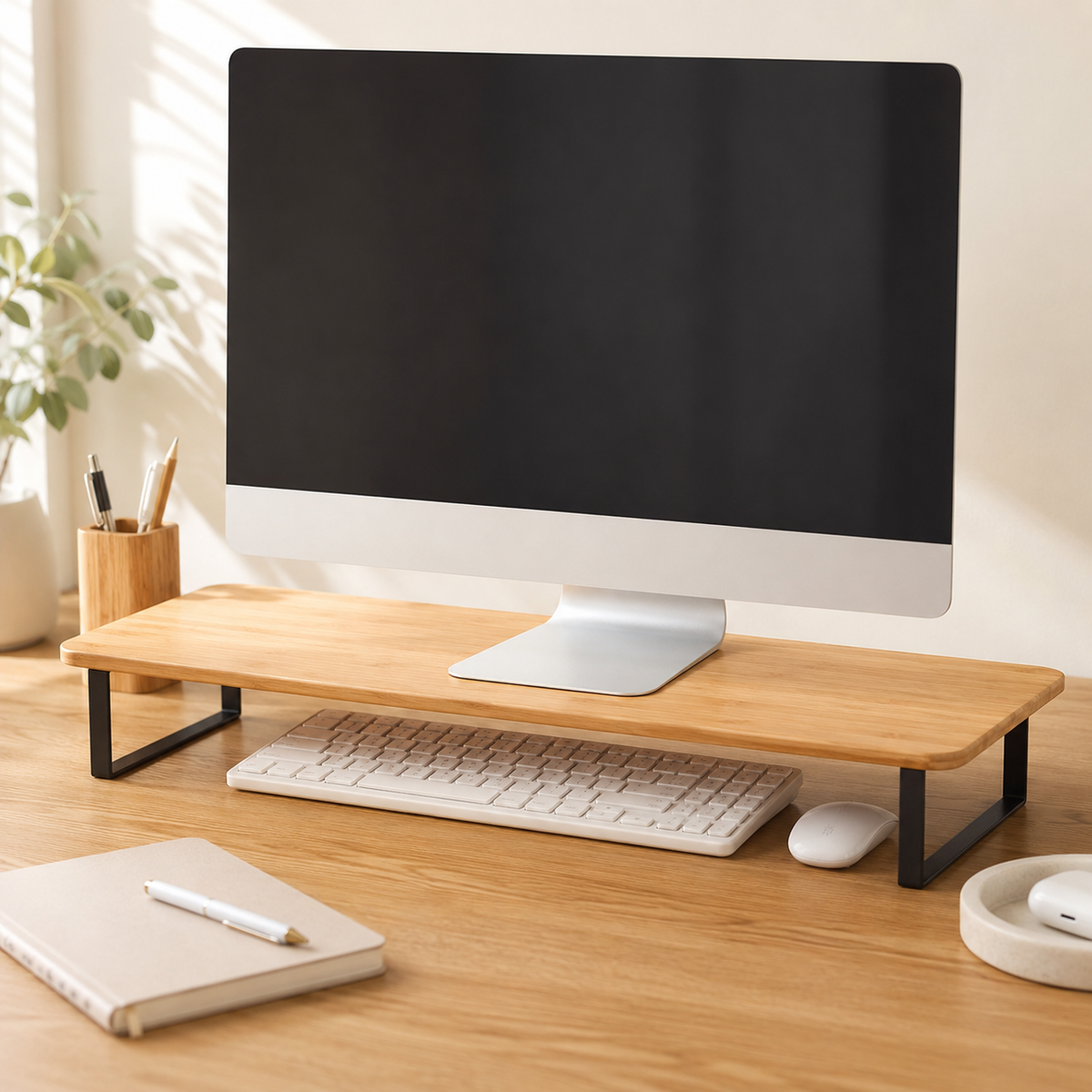 Bamboo Monitor Riser Desk Shelf