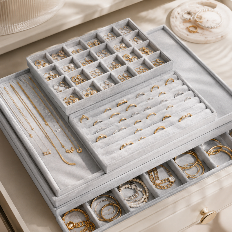 Stackable Velvet Jewelry Tray