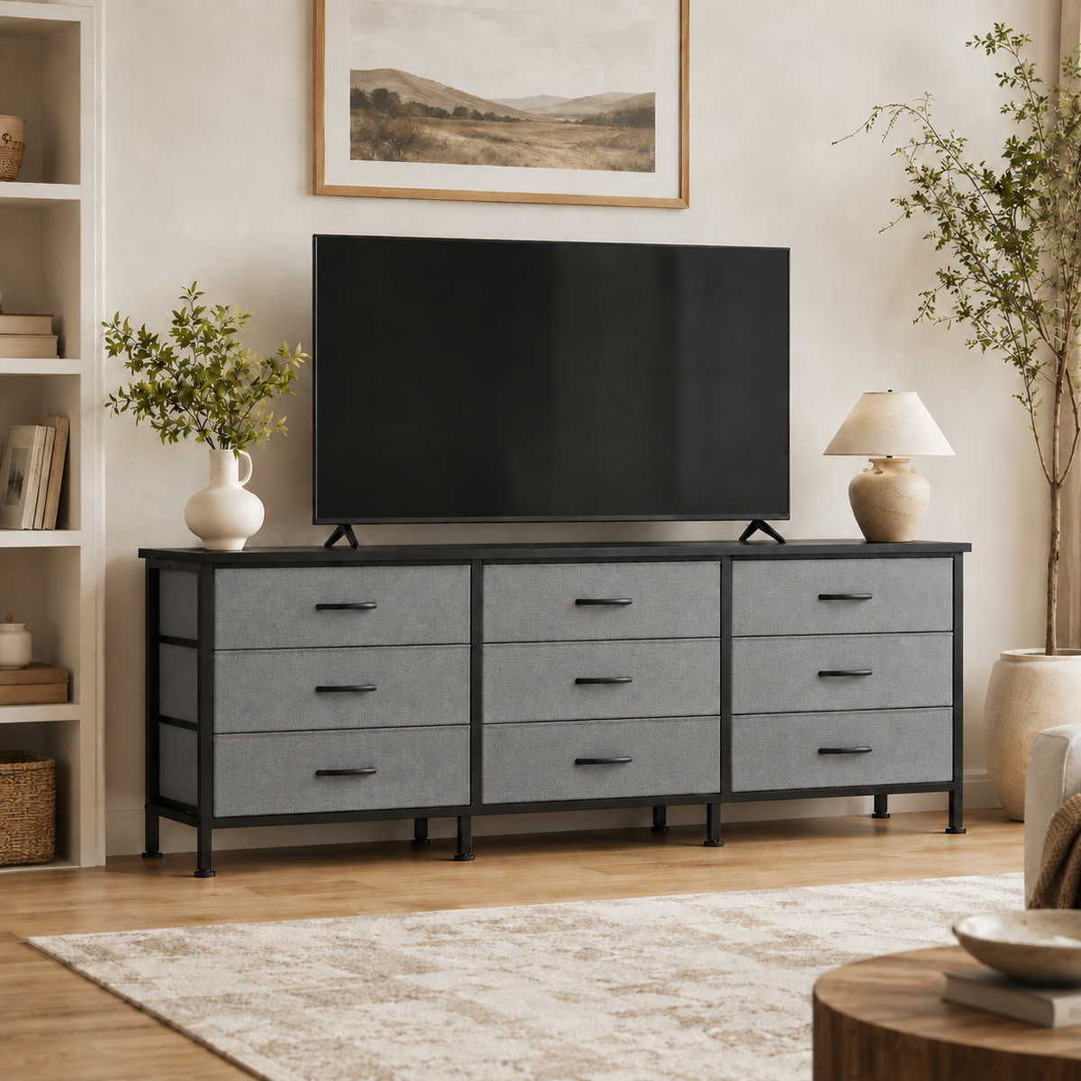 9-Drawer Fabric Dresser TV Stand