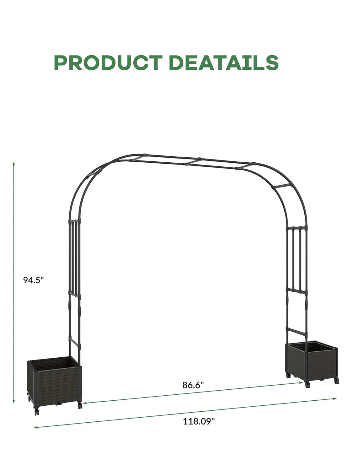 Steel Garden Arch with Rolling Planter Boxes