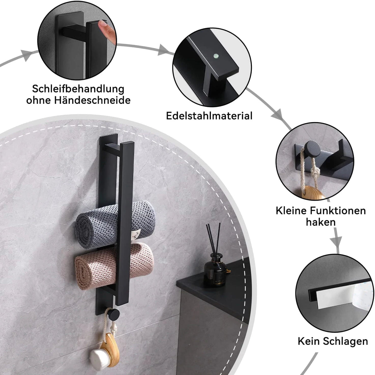 Self-Adhesive Towel Bar with Hook