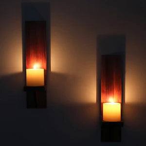 Rustic Wood Pillar Candle Wall Sconces, Set of 2