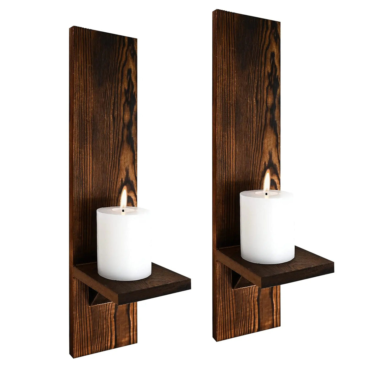 Rustic Wood Pillar Candle Wall Sconces, Set of 2