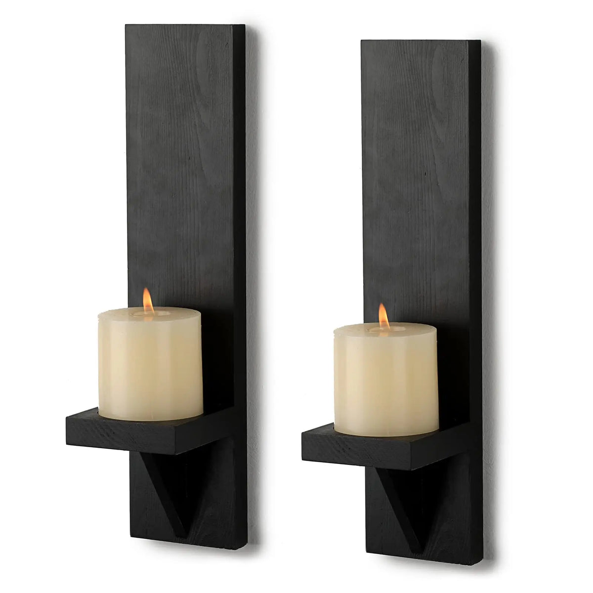 Rustic Wood Pillar Candle Wall Sconces, Set of 2