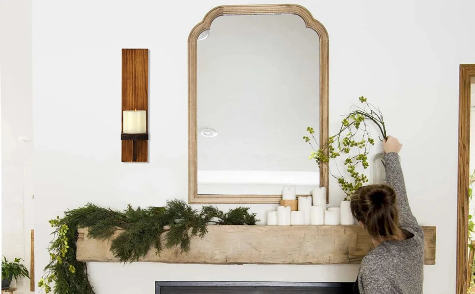 Rustic Wood Pillar Candle Wall Sconces, Set of 2