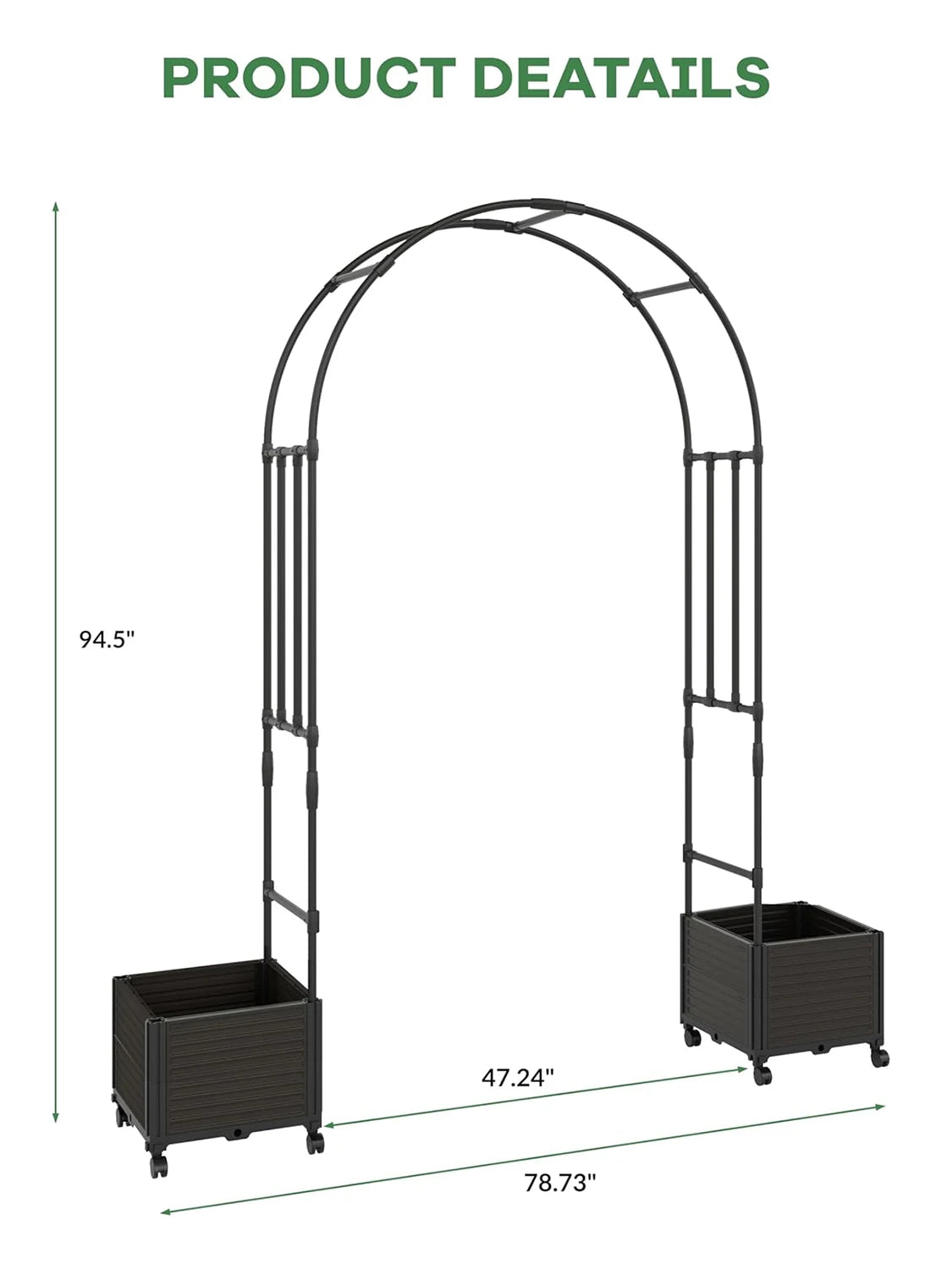 Steel Garden Arch with Rolling Planter Boxes
