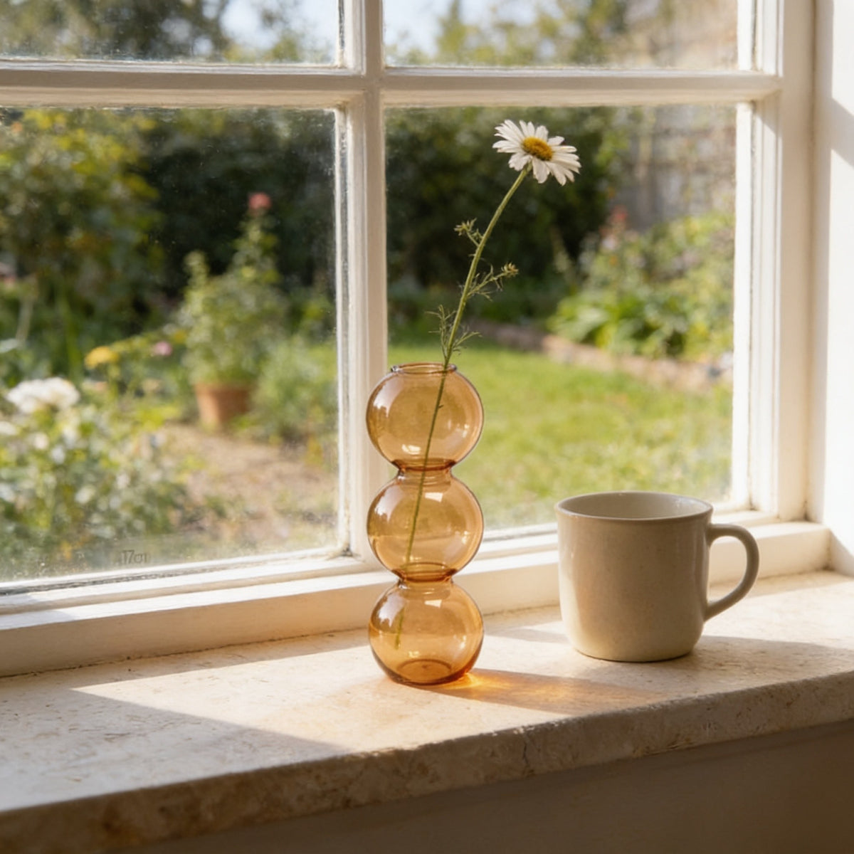 Amber small three-bubble glass vase.