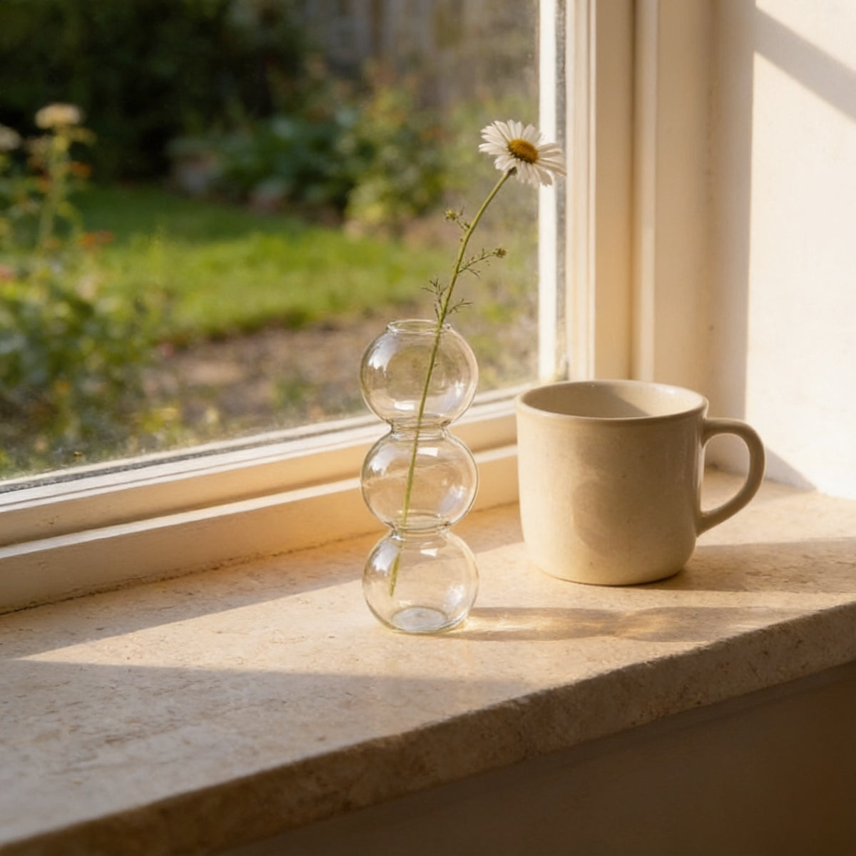 Clear small three-bubble glass vase.