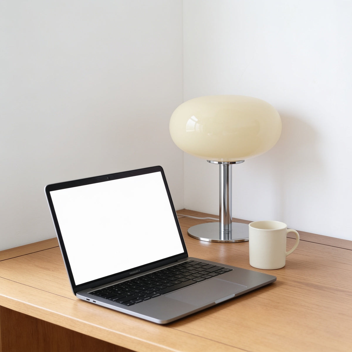 Cream dome glass mushroom lamp.