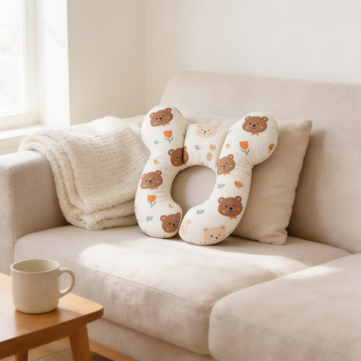 Teddy bear print U-shaped toddler neck pillow.