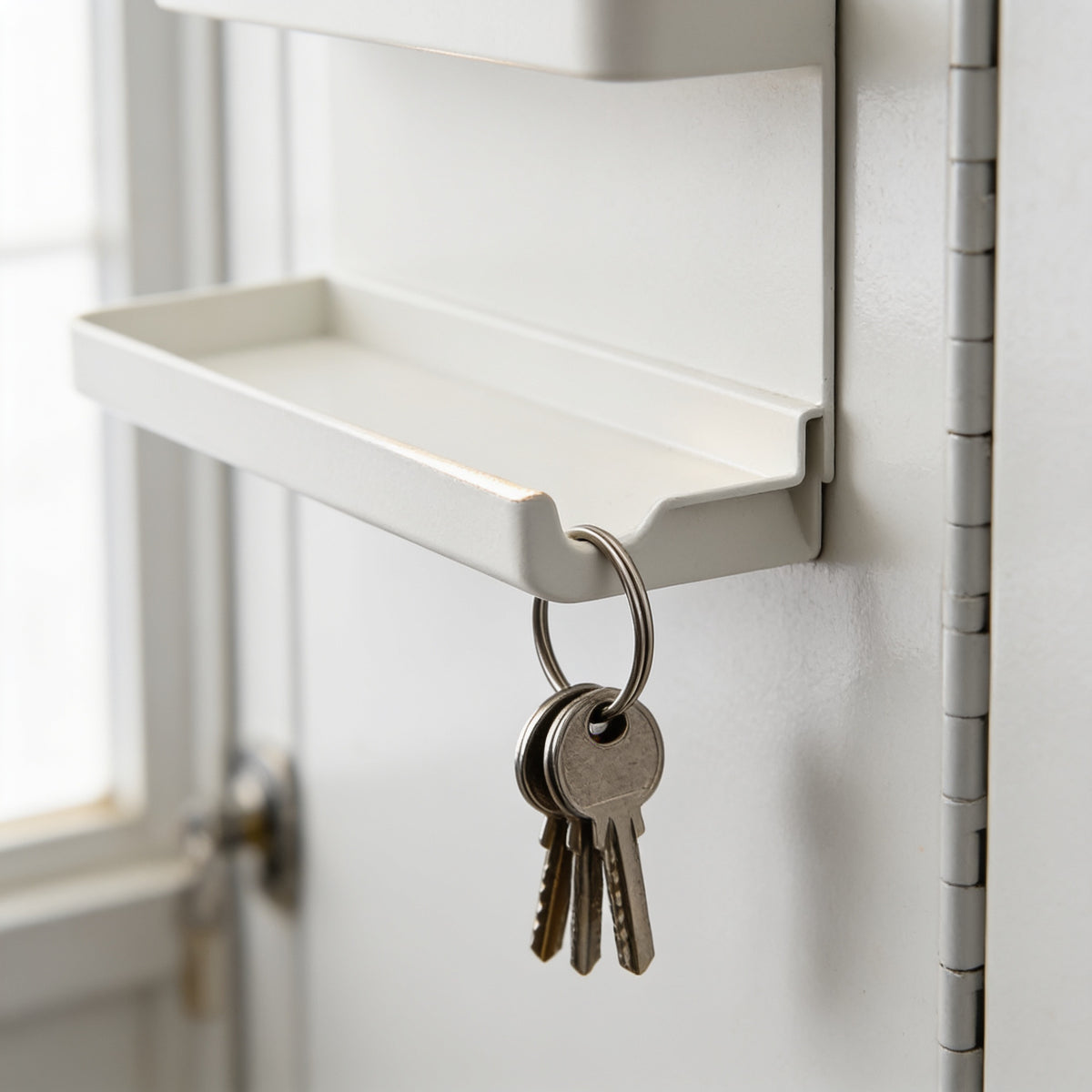 Close-up of the tray and key hooks on the magnetic holder