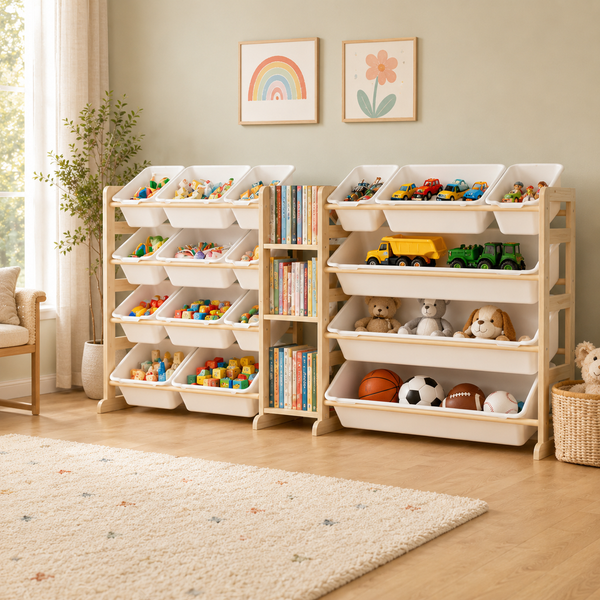 24-Bin Toy Storage Organizer with Bookshelf