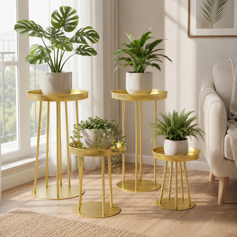 Gold Metal Plant Stand Set of 4